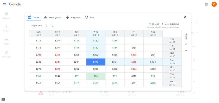 Google Flights Date Grid